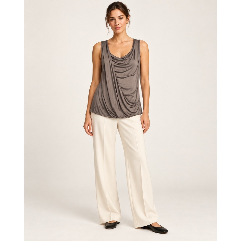 Banana Republic Womens Cowl Neck Draped Sleeveless Top Size S Gray Workwear Chic